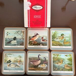 Pimpernel Acrylic Vintage Water Birds Coaster Set with Box